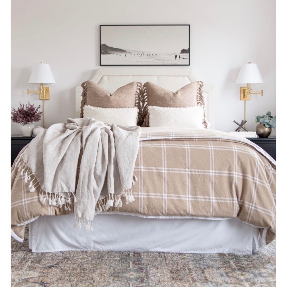 Serena & Lily Alpine Flannel 100% Cotton Duvet Full Queen Beige White Earth Tone